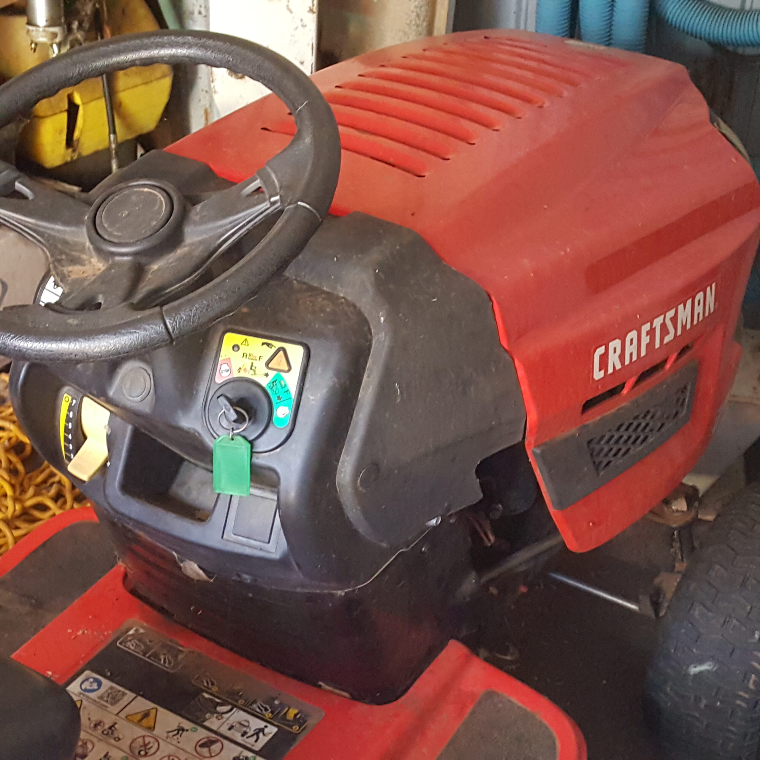Craftsman riding mower photographed before its on-site sale